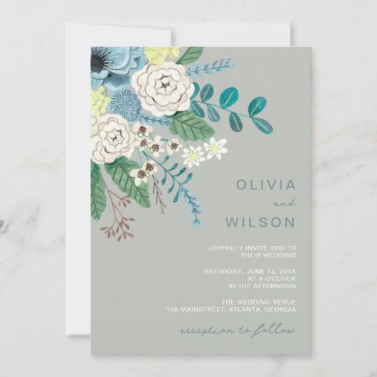 Sage green modern floral Wedding Kaart (Voorkant)