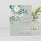 Sage green modern floral Wedding Kaart (Staand voorkant)