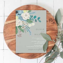 Sage green modern floral Wedding Kaart