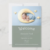 Sage Green Modern Foto geboorteaankondiging Aankondiging (Voorkant)