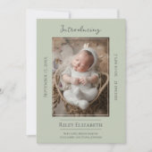 Sage Green Modern Foto geboorteaankondiging Aankondiging (Voorkant)