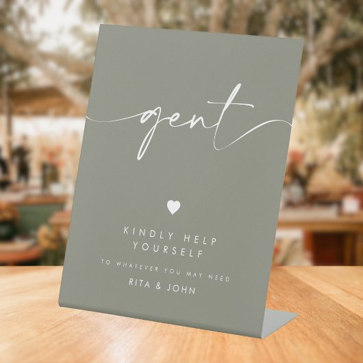 Sage Green Modern Gents Badkamer Trouwbord Reclamebord Met Voetstuk