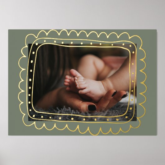 Sage GREEN Modern GOLD Doodle lijst Foto Folie Afdrukken (Voorkant)