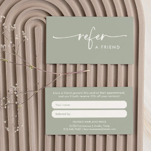 Sage Green Modern handgeschreven script Aanbevelingskaartje