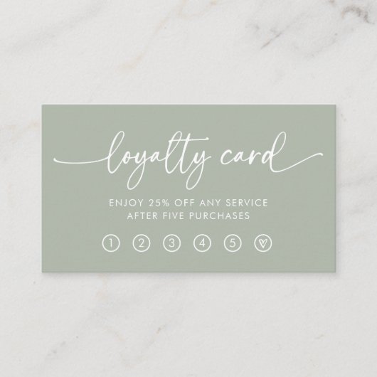 Sage Green | Modern handgeschreven script Klantenkaartje (Voorkant)