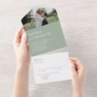 Sage Green Modern Handschrift Foto bruiloft