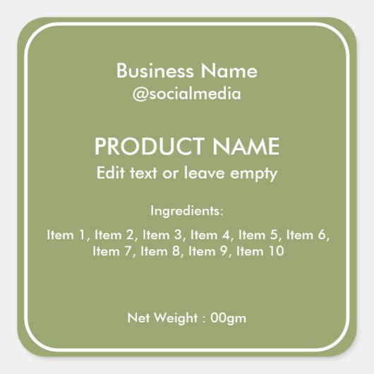 Sage Green Modern Ingredients Product Label (Voorkant)