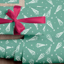 Sage Green Modern Kerstboom Patroon Cadeaupapier