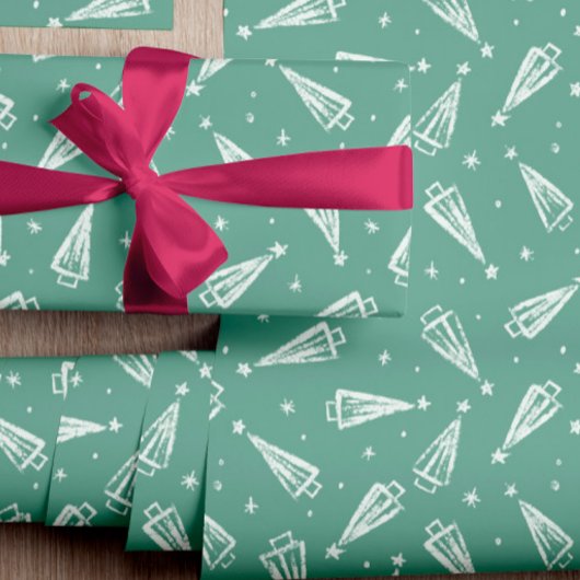 Sage Green Modern Kerstboom Patroon Cadeaupapier