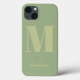 Sage Green Modern Minimal Monogram Initiaal Naam Case-Mate iPhone Case