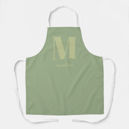 Sage Green Modern Minimal Monogram Initiaal Naam Schort
