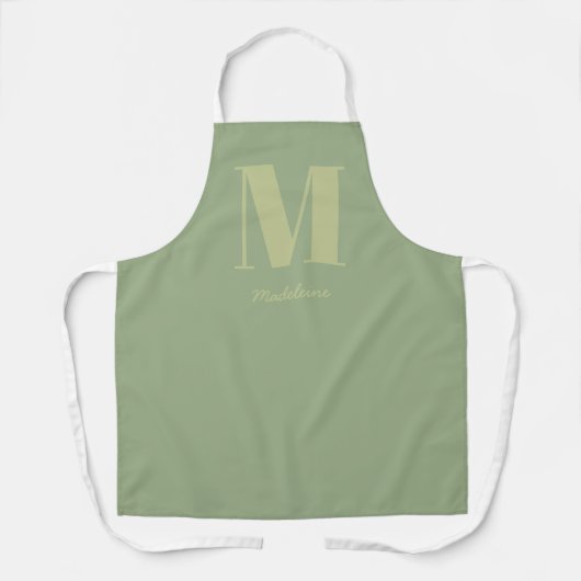 Sage Green Modern Minimal Monogram Initiaal Naam Schort (Voorkant)