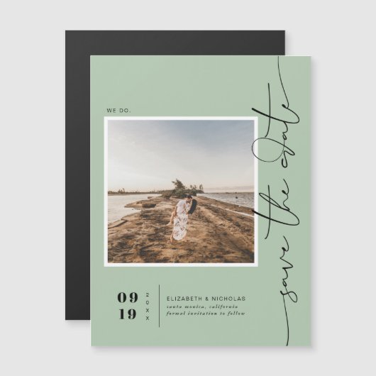 Sage Green | Modern Minimal Save the Date Foto Magnetische Uitnodiging (Voorkant / Achterkant)