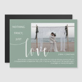 Sage Green Modern Minimal Script Photo Magnet Magnetische Uitnodiging (Voorkant / Achterkant)
