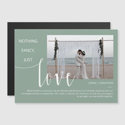 Sage Green Modern Minimal Script Photo Magnet Magnetische Uitnodiging (Voorkant / Achterkant)