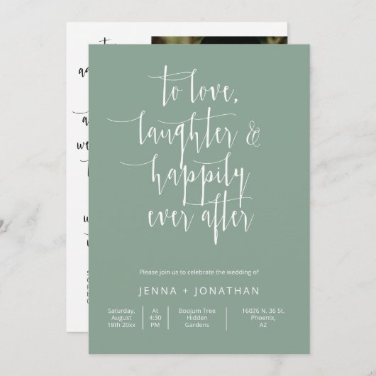 Sage Green Modern Minimal Wedding QR Code Foto Kaart (Voorkant / Achterkant)