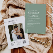 Sage Green Modern Minimal Wedding QR Code Foto Kaart