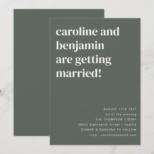 Sage Green Modern Minimalist All in One Wedding Kaart (Voorkant / Achterkant)