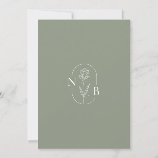 Sage Green Modern Minimalist Boho Wedding Monogram Kaart (Achterkant)