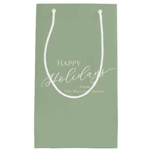Sage Green Modern Minimalist Happy Holidays Klein Cadeauzakje (Voorkant)