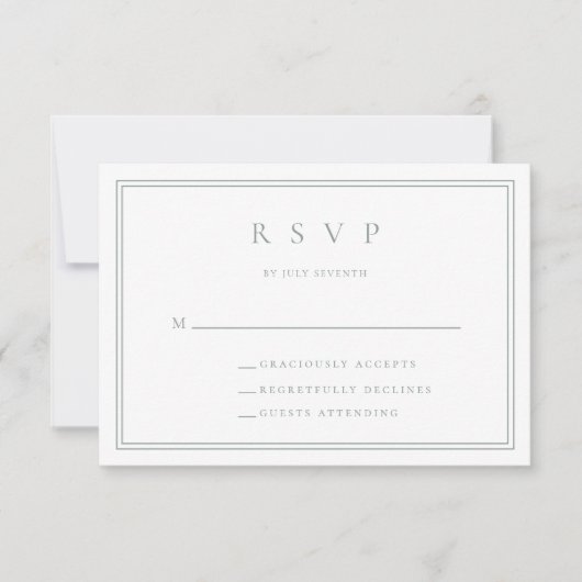 Sage Green Modern Minimalist II Wedding RSVP Kaart (Voorkant)