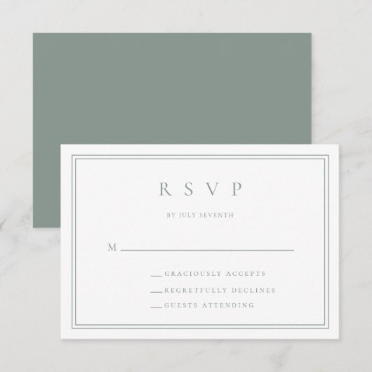 Sage Green Modern Minimalist II Wedding RSVP Kaart (Voorkant / Achterkant)