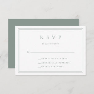 Sage Green Modern Minimalist II Wedding RSVP Kaart