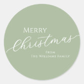 Sage Green Modern Minimalist Merry Christmas Ronde Sticker (Voorkant)
