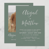 Sage Green Modern Minimalist Photo Wedding Kaart (Voorkant / Achterkant)