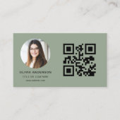 Sage Green Modern Minimalist Photo with QR Code Visitekaartje (Voorkant)