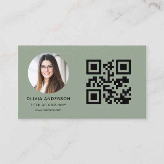 Sage Green Modern Minimalist Photo with QR Code Visitekaartje (Voorkant)