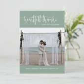 Sage Green Modern Minimalist Weddenschap Foto Flat Bedankkaart (Staand voorkant)