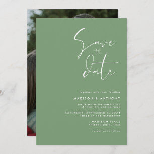 Sage Green Modern Minimalist Weddenschap Foto Kaart