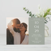 Sage Green Modern Minimalist Weddenschap Foto Save The Date (Staand voorkant)
