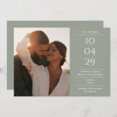Sage Green Modern Minimalist Weddenschap Foto Save The Date (Voorkant / Achterkant)