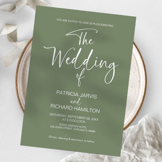 Sage Green Modern Minimalist Wedding Kaart