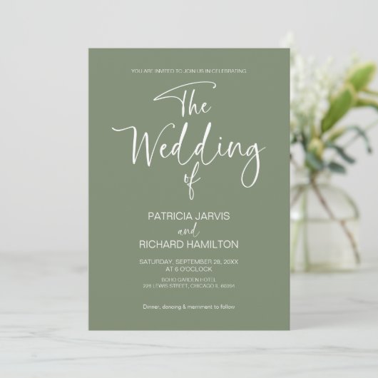 Sage Green Modern Minimalist Wedding Kaart (Staand voorkant)