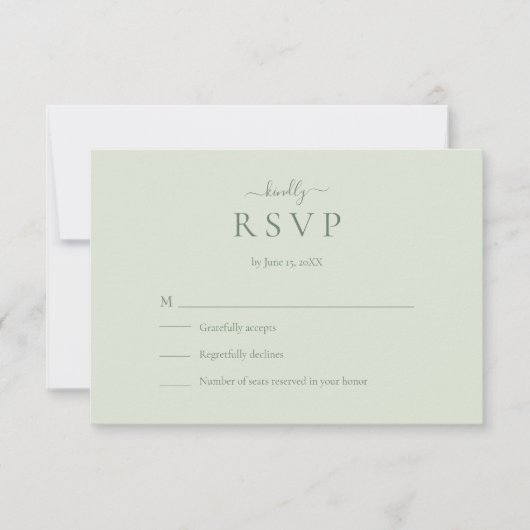 Sage Green Modern Minimalist Wedding RSVP Card (Voorkant)
