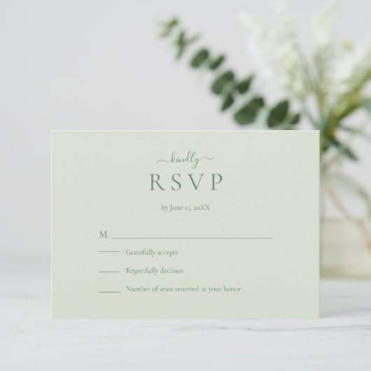 Sage Green Modern Minimalist Wedding RSVP Card (Staand voorkant)