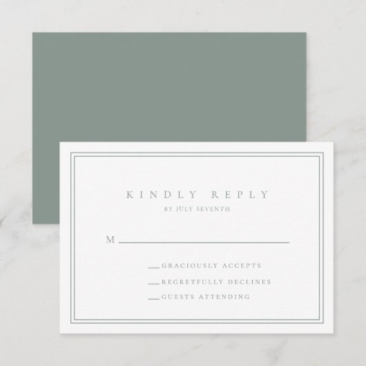 Sage Green Modern Minimalistische Wedding RSVP Kaa (Voorkant / Achterkant)