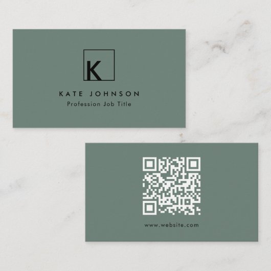 Sage Green Modern Monogram Logo Minimal Visitekaartje (Voorkant / Achterkant)