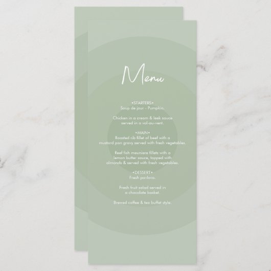 Sage Green Modern Monogram Weddenschap Menu (Voorkant / Achterkant)