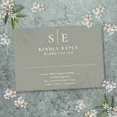 Sage Green Modern Monogram Weddenschap RSVP Kaartje