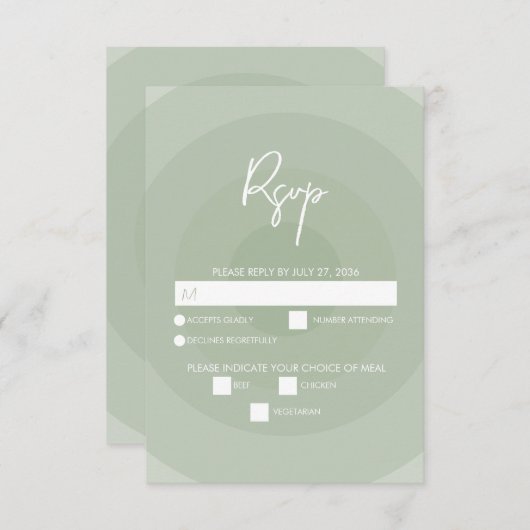 Sage Green Modern Monogram Weddenschap RSVP Kaartje (Voorkant / Achterkant)
