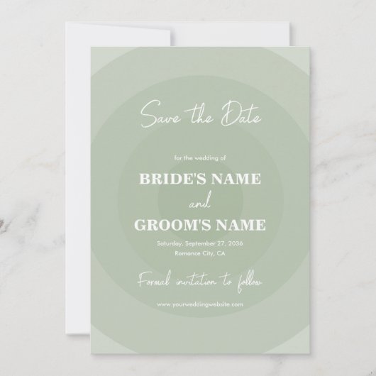 Sage Green Modern Monogram Weddenschap Save The Date (Voorkant)