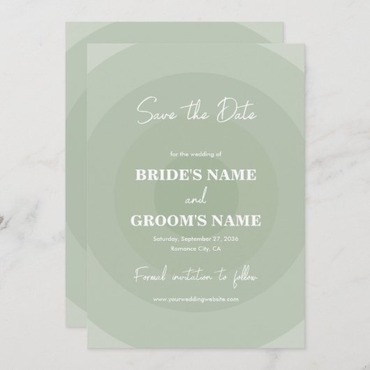 Sage Green Modern Monogram Weddenschap Save The Date (Voorkant / Achterkant)