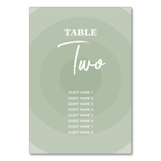 Sage Green Modern Monogram Weddenschappen Table Nu Kaart (Voorkant)