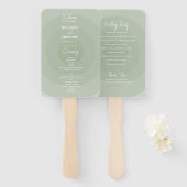 Sage Green Modern Monogram Wedding Programme Handwaaier (Voorkant en achterkant)