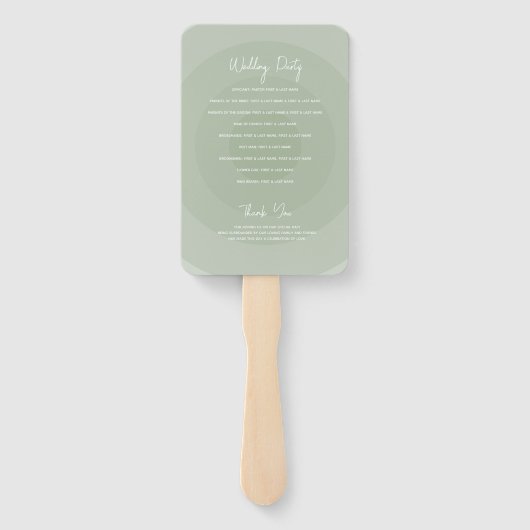 Sage Green Modern Monogram Wedding Programme Handwaaier (Achterkant)
