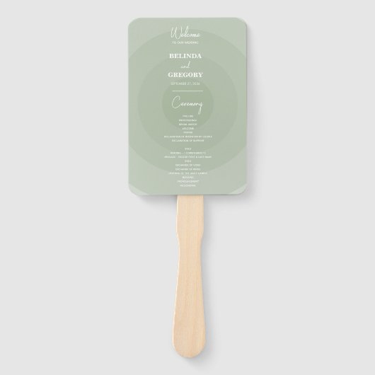 Sage Green Modern Monogram Wedding Programme Handwaaier (Voorkant)